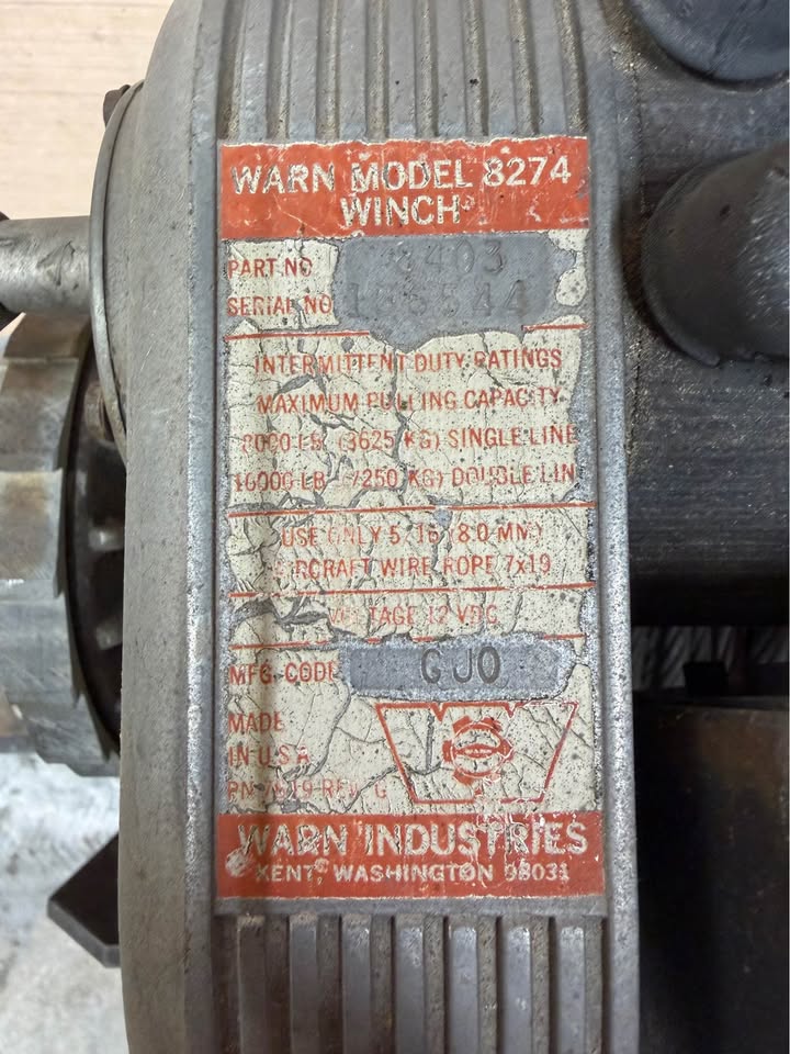 Stock WARN M8274 Winch – Original Paint & Patina in Rancho Cucamonga, CA (photo 2) — photo 2