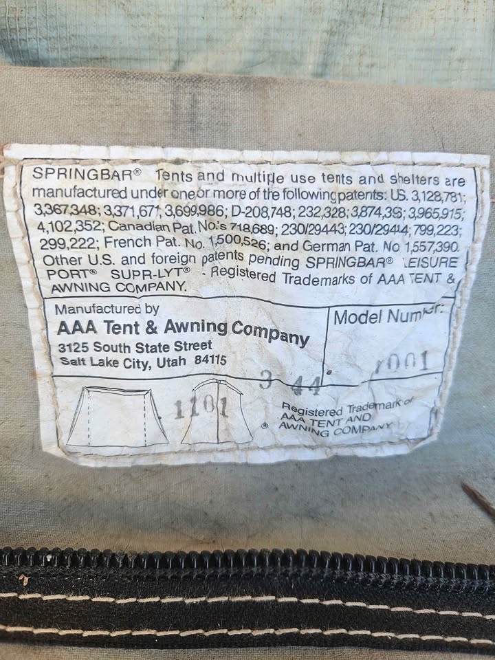 Vintage Springbar Canvas Tent 10x14 - AAA Tent & Awning Salt Lake - Excellent Condition in Salt Lake City, UT (photo 3) — photo 3