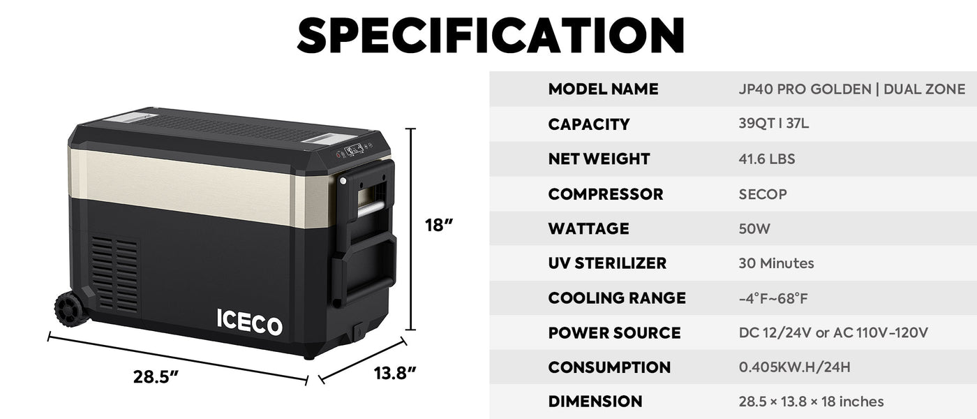 JP40 Pro Dual Zone Wheeled Portable Freezer | ICECO | 40 LT — photo 16