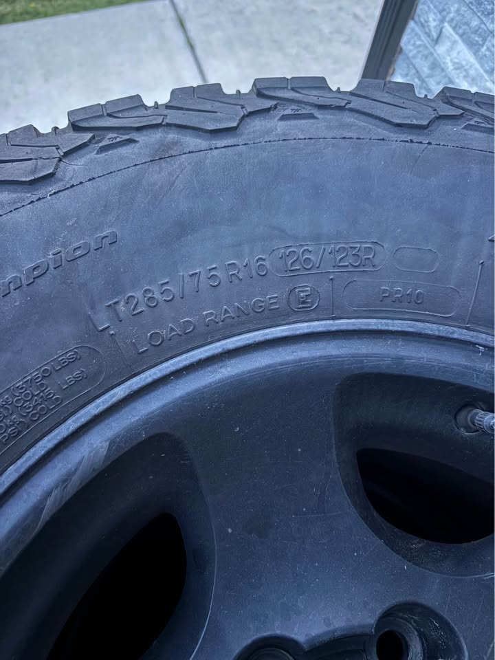 Toyota Land Cruiser series 80 set of 5 tires and rims BFGoodrich All-Terrain T/A KO2 LT285/75R16 in Coeur D'Alene, ID (photo 3) — photo 3