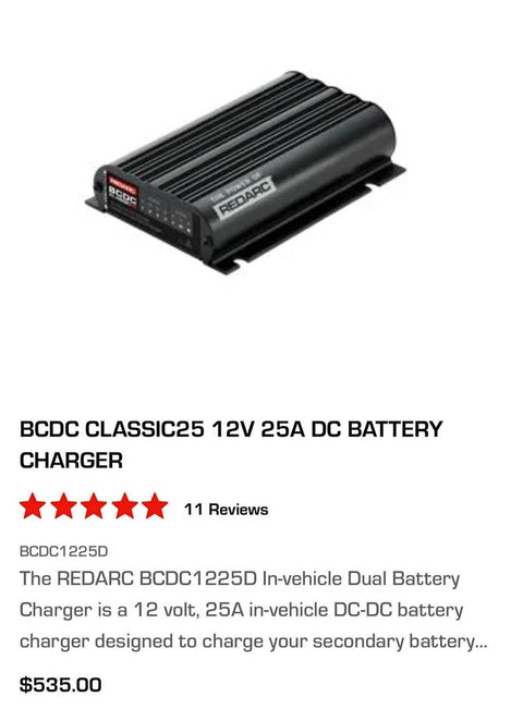 Redarc auxiliary battery kit and charger