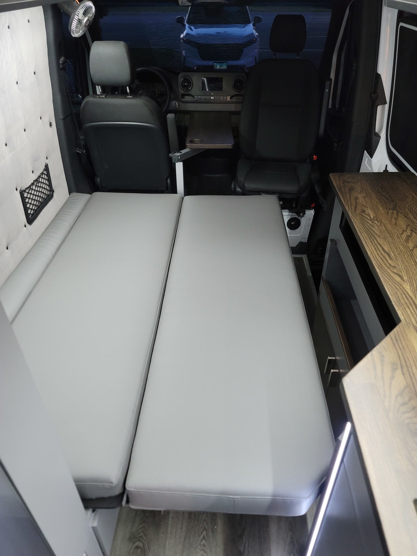 and fan.|Inside this bright RV rental