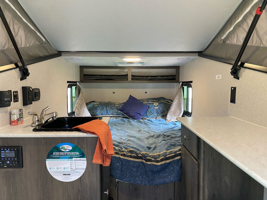set up for camping. Great for outdoor fun.|Step inside this compact RV rental
