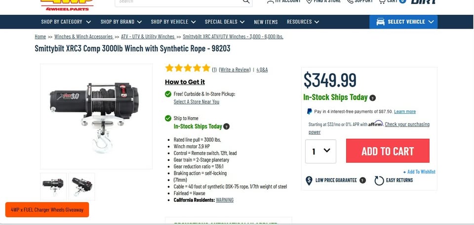 NIB - Smittybilt XRC3 Comp 3000lb Winch with Synthetic Rope - 98203 in Salt Lake City, UT (photo 2) — photo 2