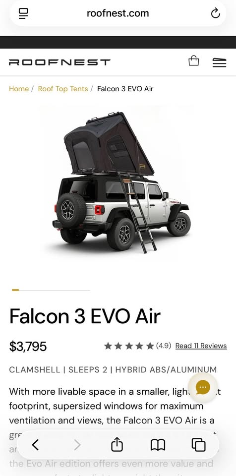 Roofnest Falcon EVO 3 Air Clamshell Rooftop Tent (RTT) in Irvine, CA (photo 5) — photo 5