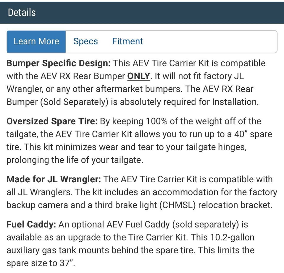 AEV RX Rear Bumper for 18-26 Jeep Wrangler JL used fuel caddy tire carrier (photo 9) — photo 9