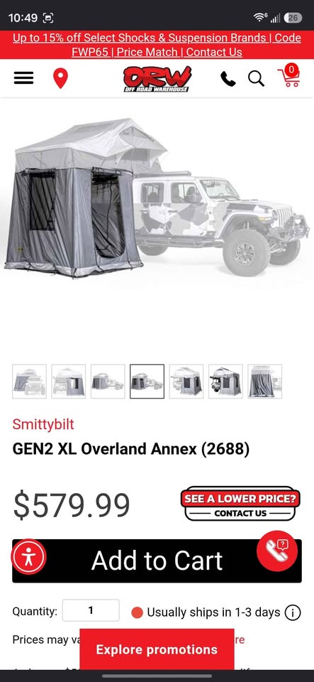 Smittybilt Overland Gen 2 XL rooftop tent and Annex room — photo 3