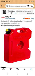RotopaX 3 Gallon Gasoline Pack and RX-LOX-PM Pack Mount Lock