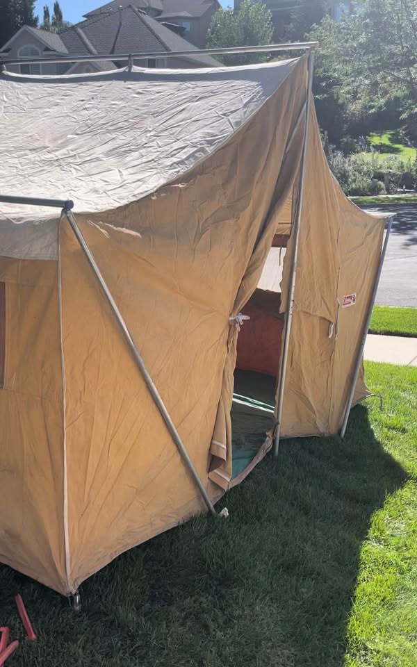 Vintage Coleman spring bar 8 x 11 canvas tent in Draper, UT (photo 1) — photo 1