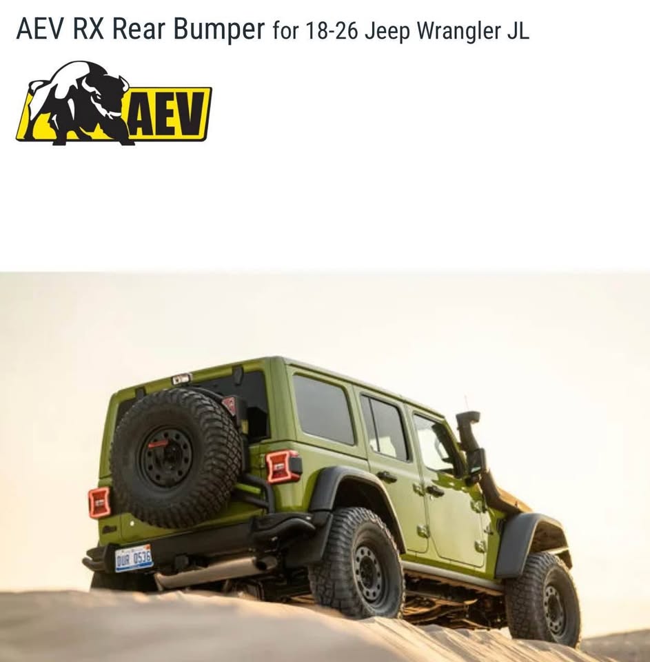 AEV RX Rear Bumper for 18-26 Jeep Wrangler JL used fuel caddy tire carrier (photo 2) — photo 2