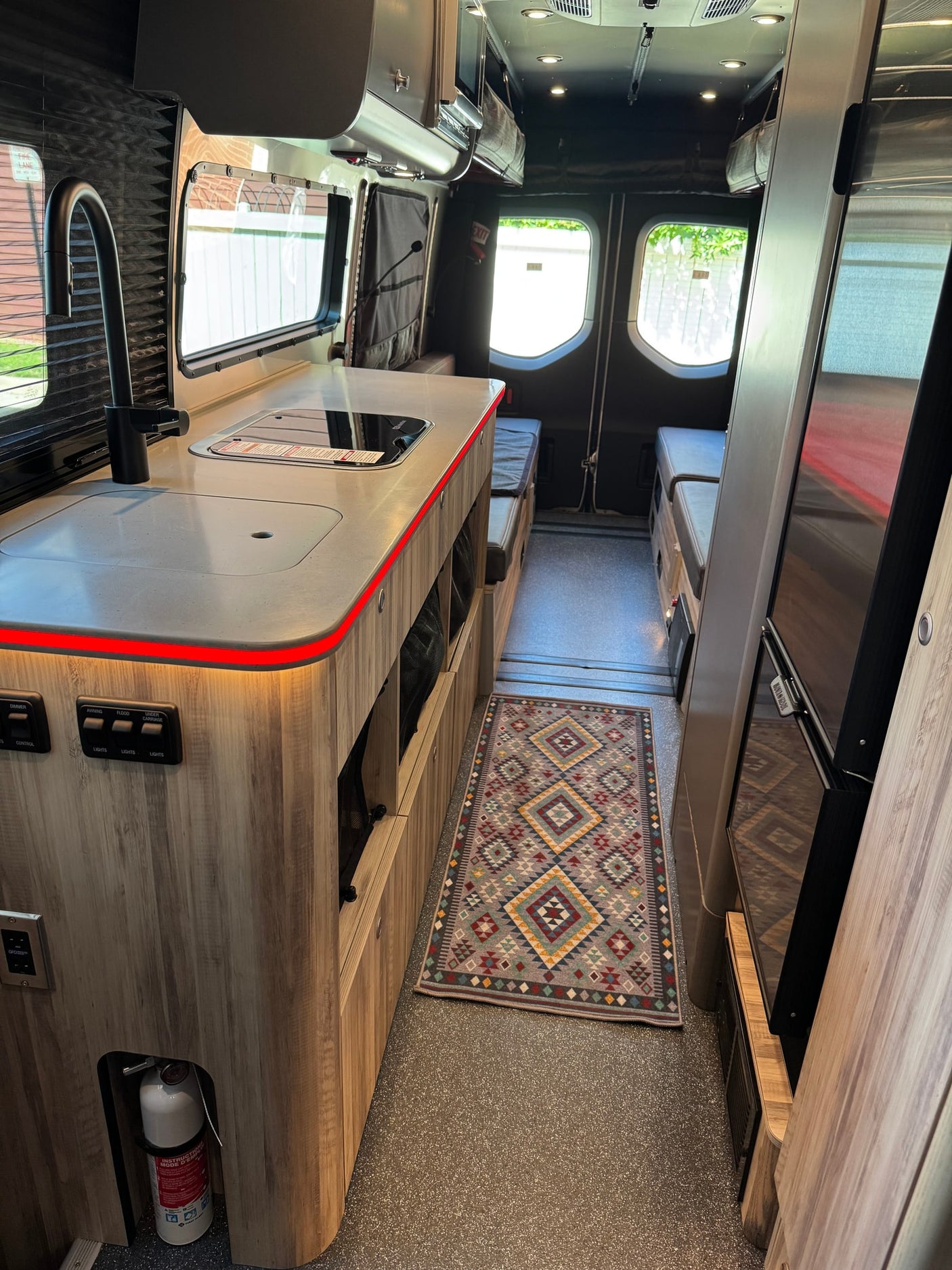 set into a speckled countertop.|View inside an rv rental