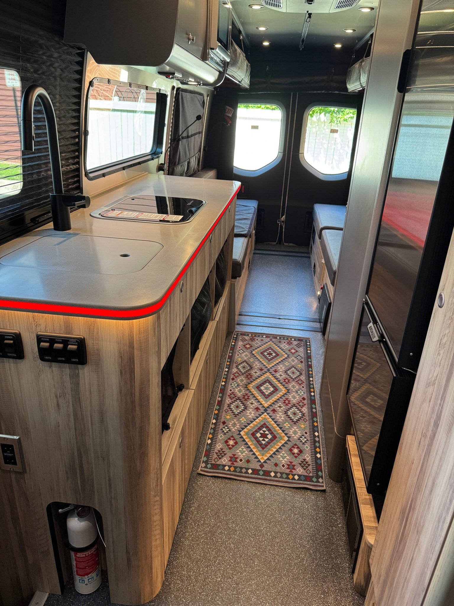 set into a speckled countertop.|View inside an rv rental