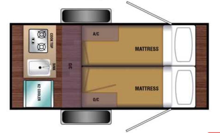and AC vents on a wood panel for travel comfort.|An RV rental camper illuminates a dark campsite beside a crackling campfire — photo 14