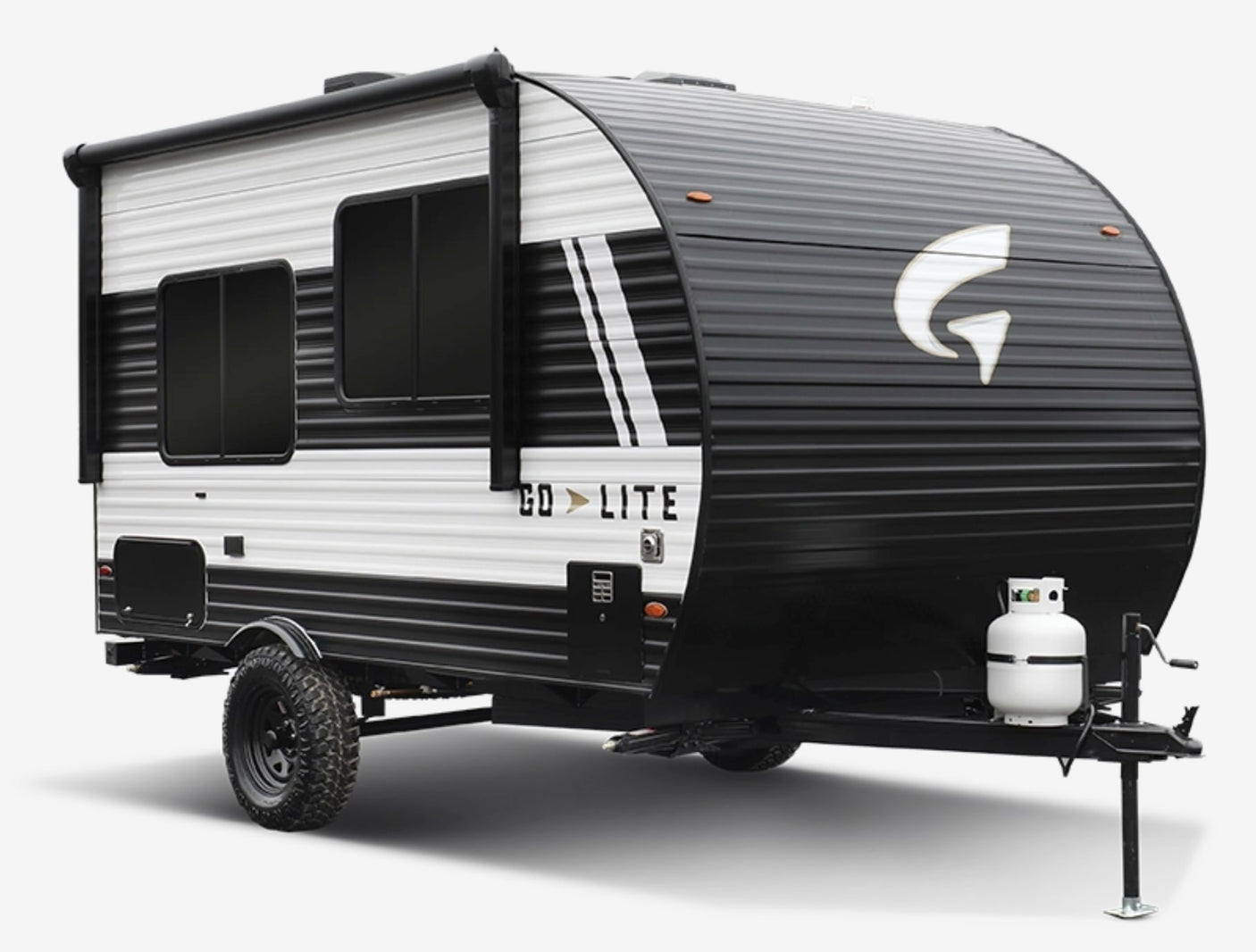Modern black and white Go Lite travel trailer
