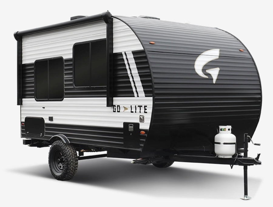 Modern black and white Go Lite travel trailer