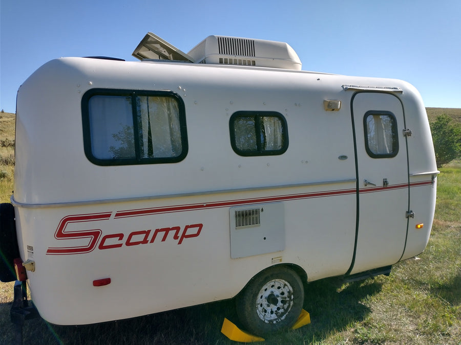 White Scamp travel trailer RV rental