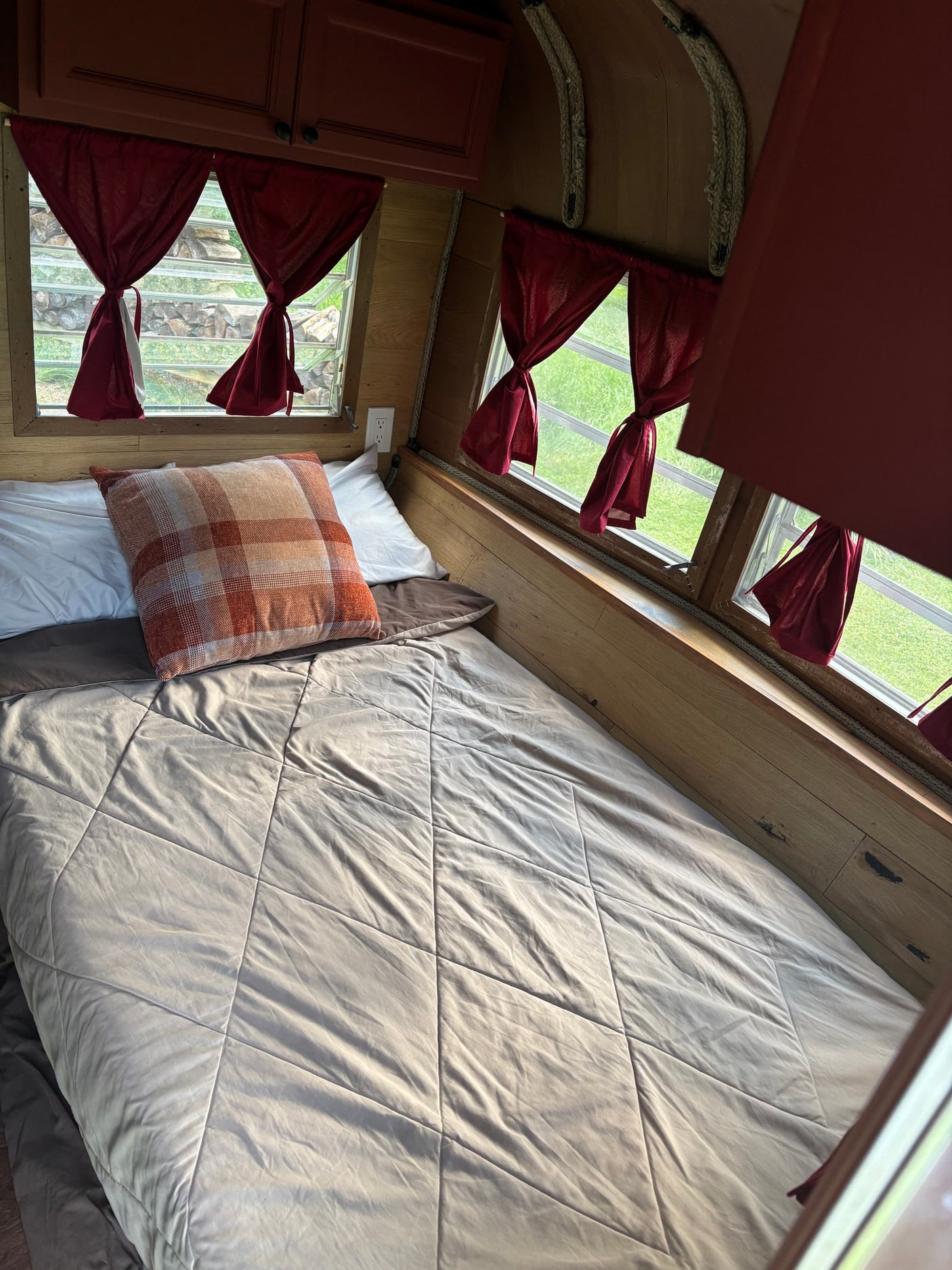 and warm wood paneling.|Inside an RV rental: Dinette