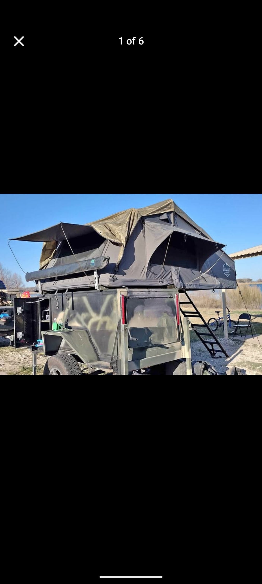 RV rental alternative: a rooftop tent on an overland trailer hitched to a truck