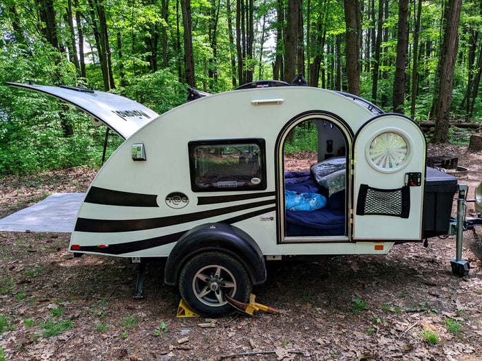 perfect for camping.|Scenic rv rental: a white teardrop camper