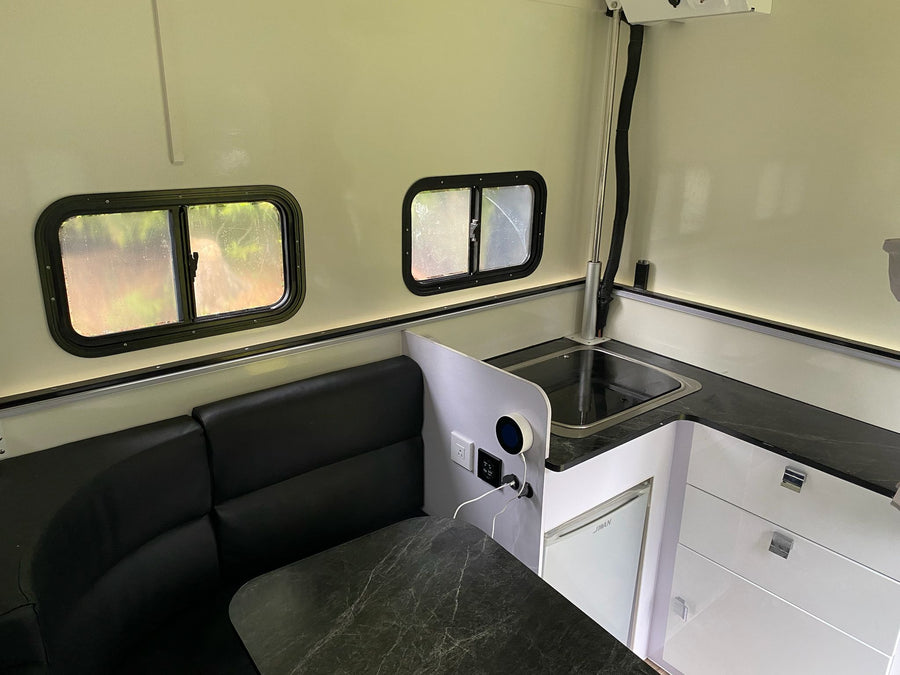 U-shaped black seating