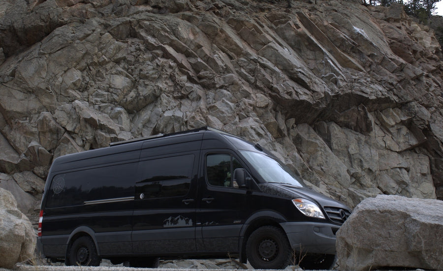 Black Mercedes Sprinter RV rental for rugged mountain adventures
