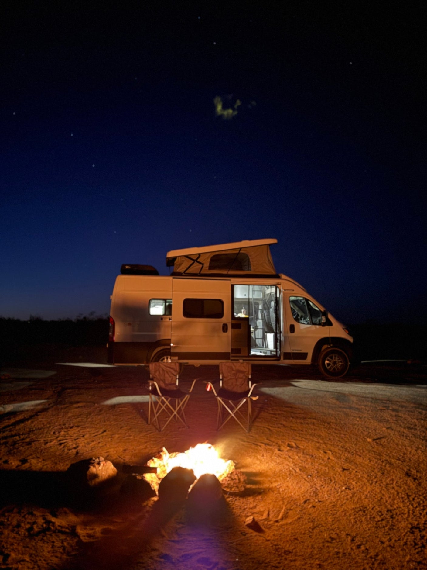 Experience the magic of an RV rental night: white camper van