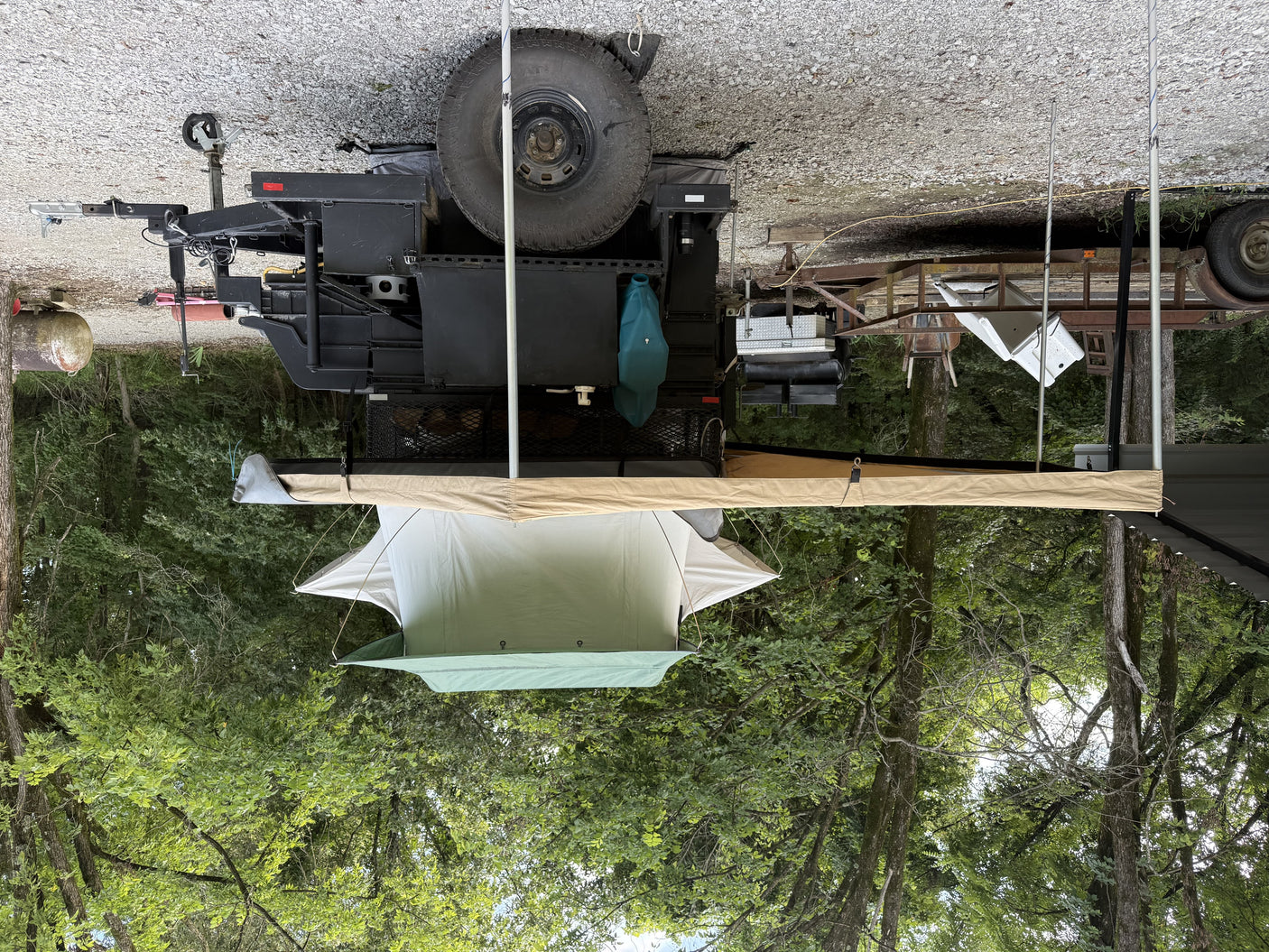 Rear view of the rooftop tent with the 270-degree awning open