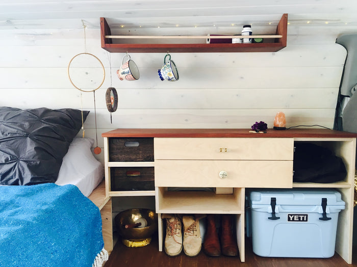 built-in storage with a Yeti cooler
