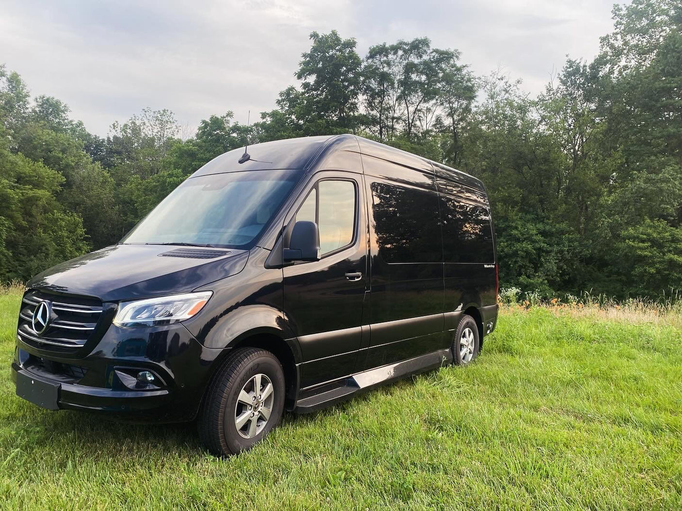 Sleek black Mercedes-Benz Sprinter van
