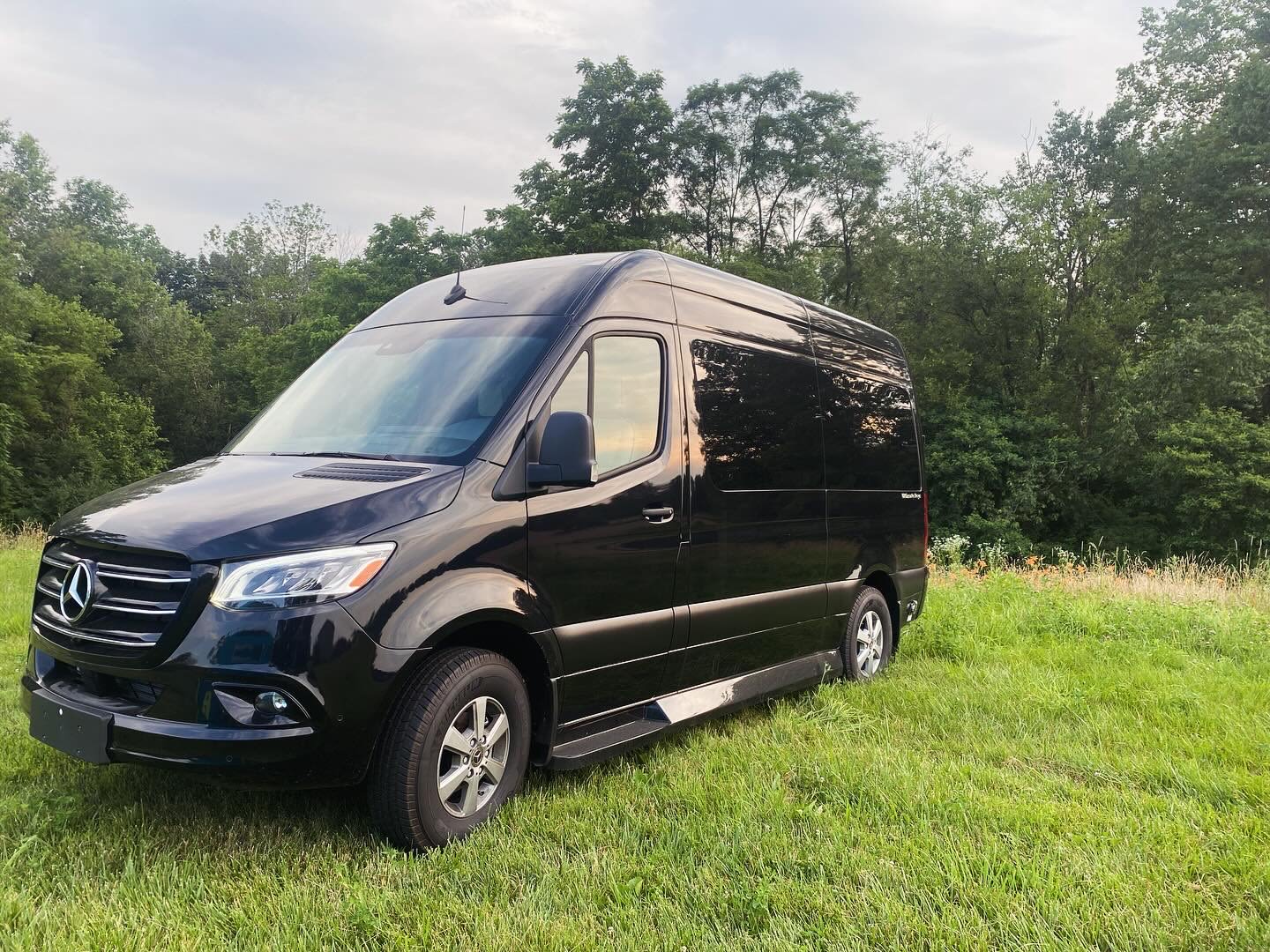 Sleek black Mercedes-Benz Sprinter van