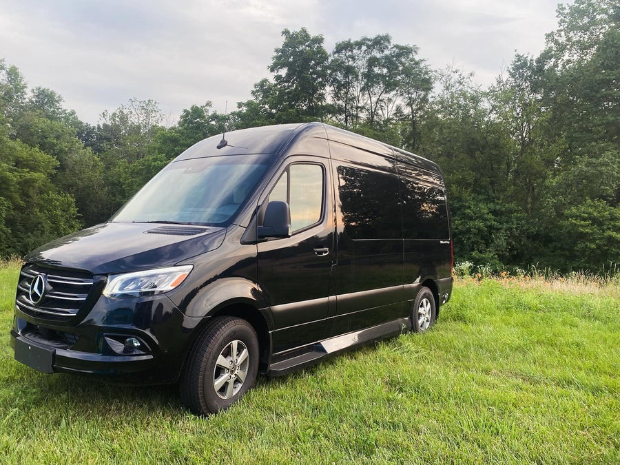 Sleek black Mercedes-Benz Sprinter van