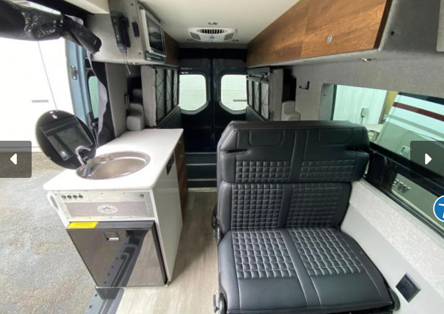 great for rv rental trips and outdoor adventures.|RV rental interior featuring a compact kitchen with sink