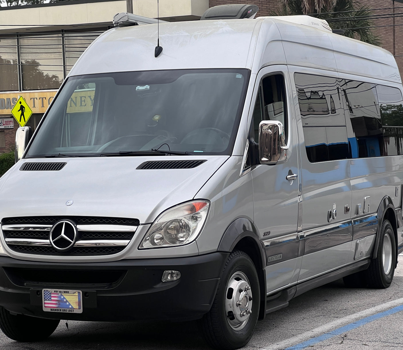 Silver Mercedes-Benz Sprinter Airstream RV, ideal for your next rv rental journey.