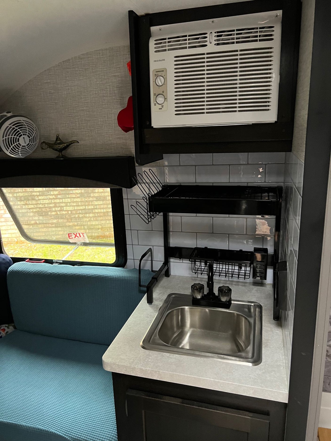 ideal for adventurous trips.|Comfortable RV rental seating: colorful patterned mattress