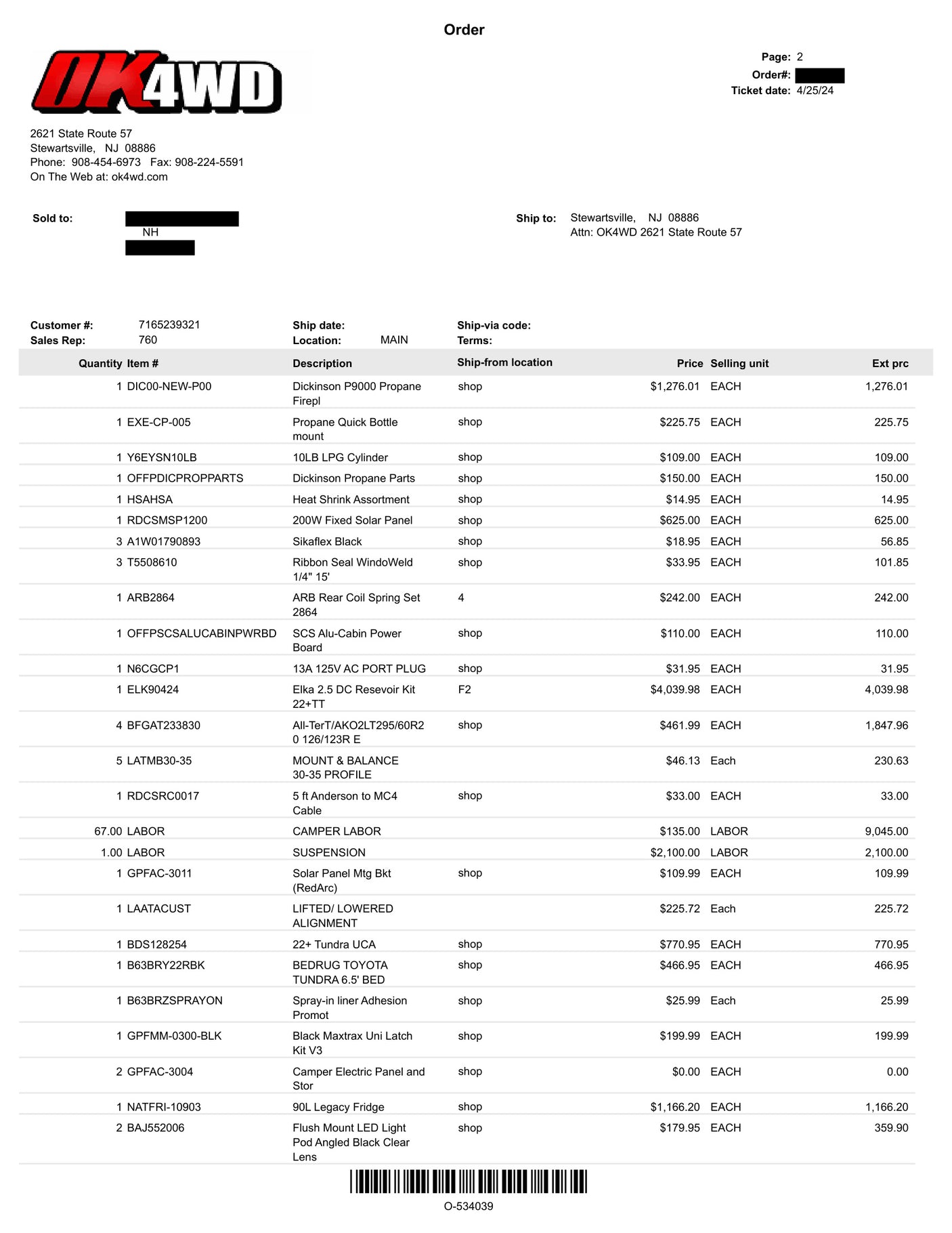 OK4WD build invoice — page 2 of 5