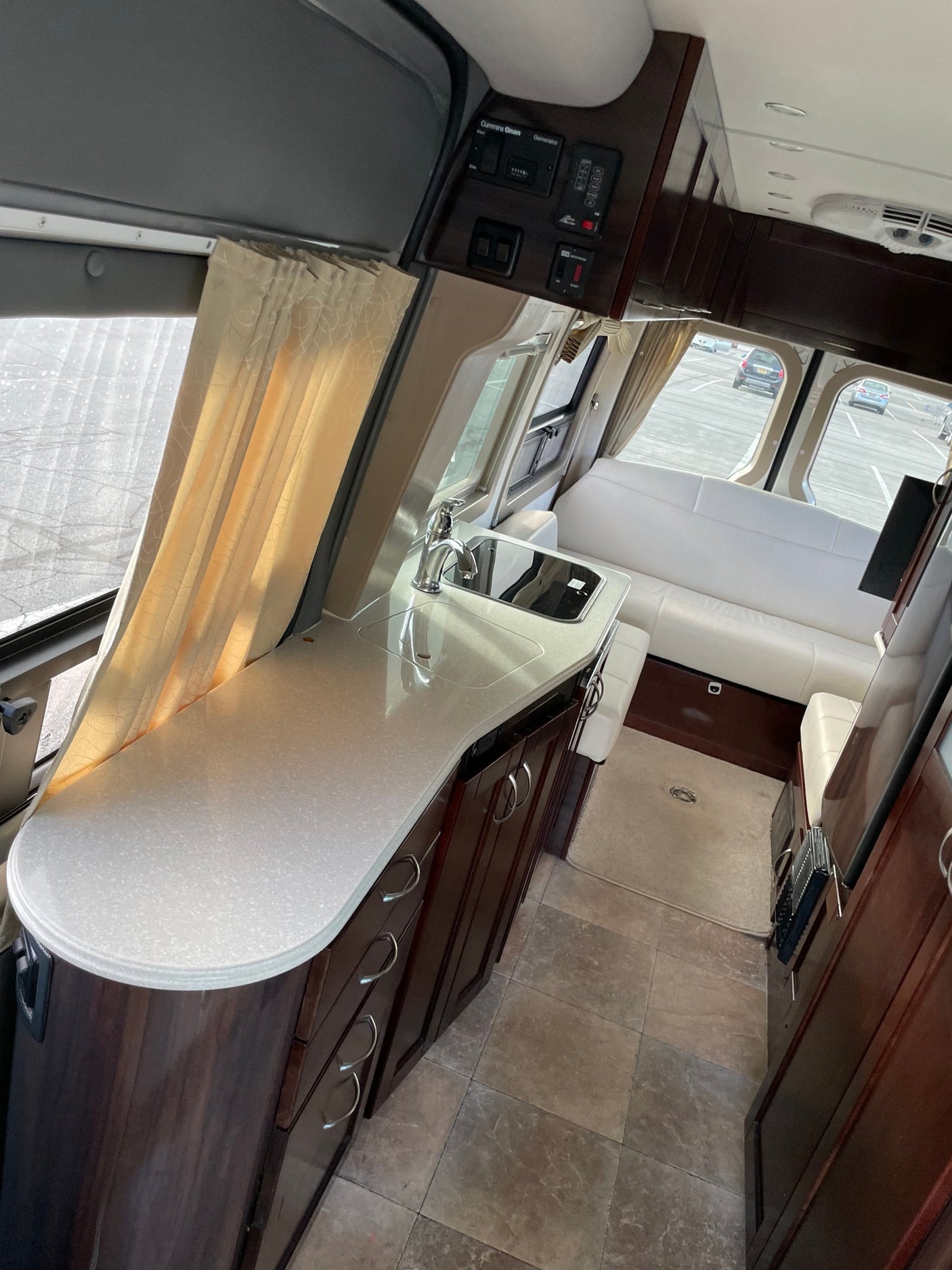 Inside a premium RV rental: kitchenette with sink