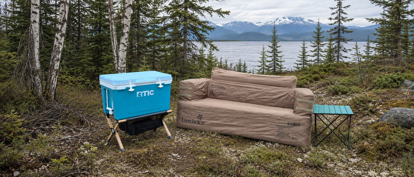 and trees.|RV rental interior: cozy bed with back pillow