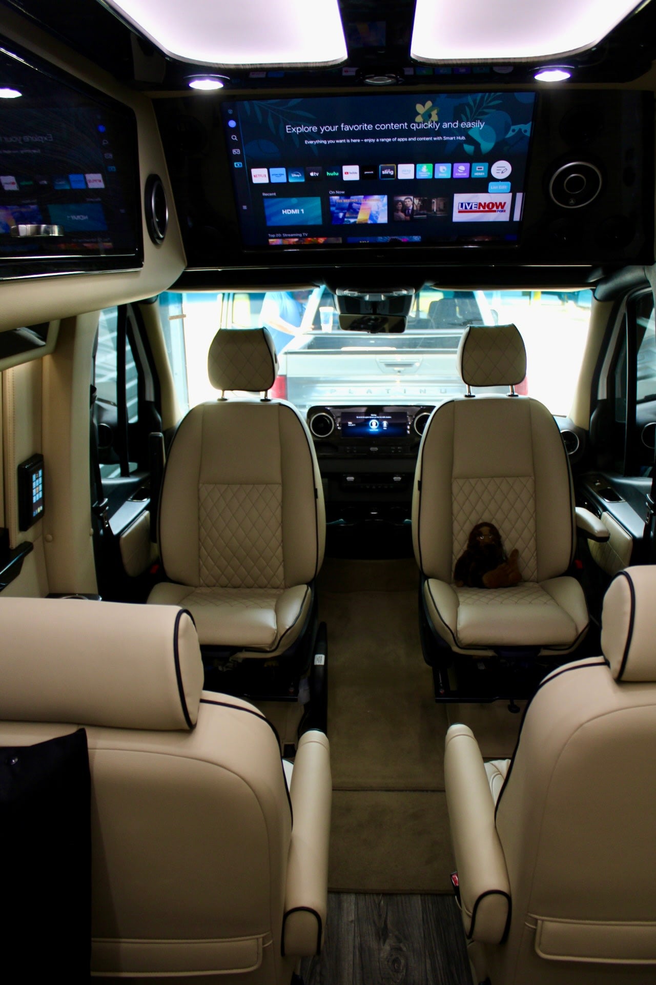 and a Mercedes-Benz cockpit.|Digital touchscreen light master panel in a luxury RV rental