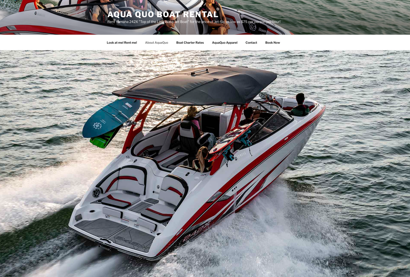 Aqua Quo boat rental: Yamaha 242X on water with riders. Explore water adventures, an experience like RV rental.