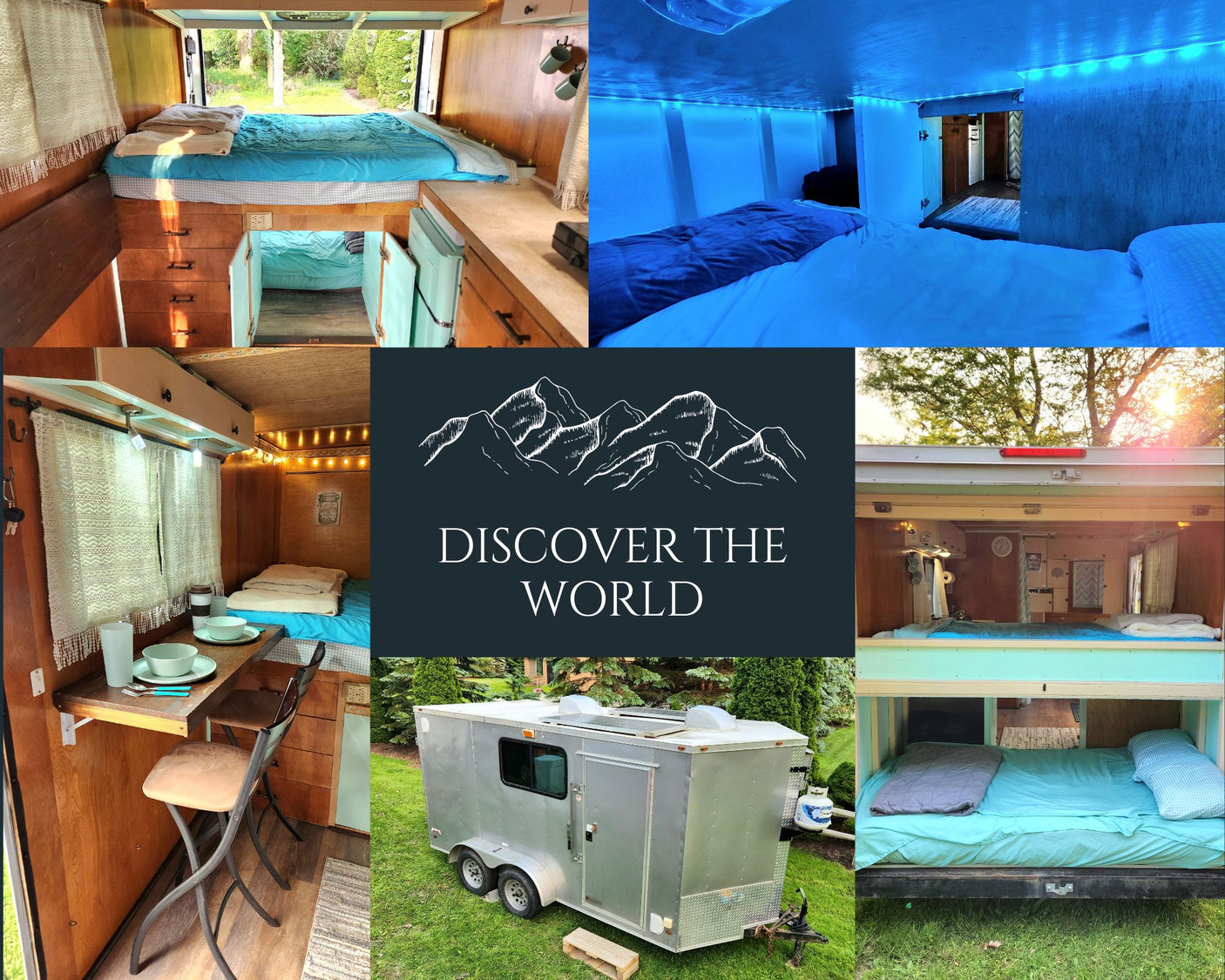 Explore the world with this unique RV rental! See the custom cargo trailer conversion's cozy interior