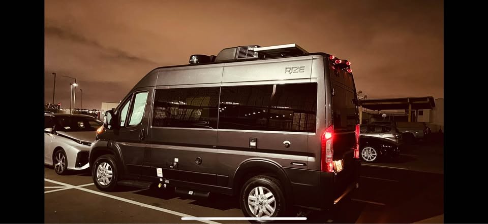 Night shot of a parked