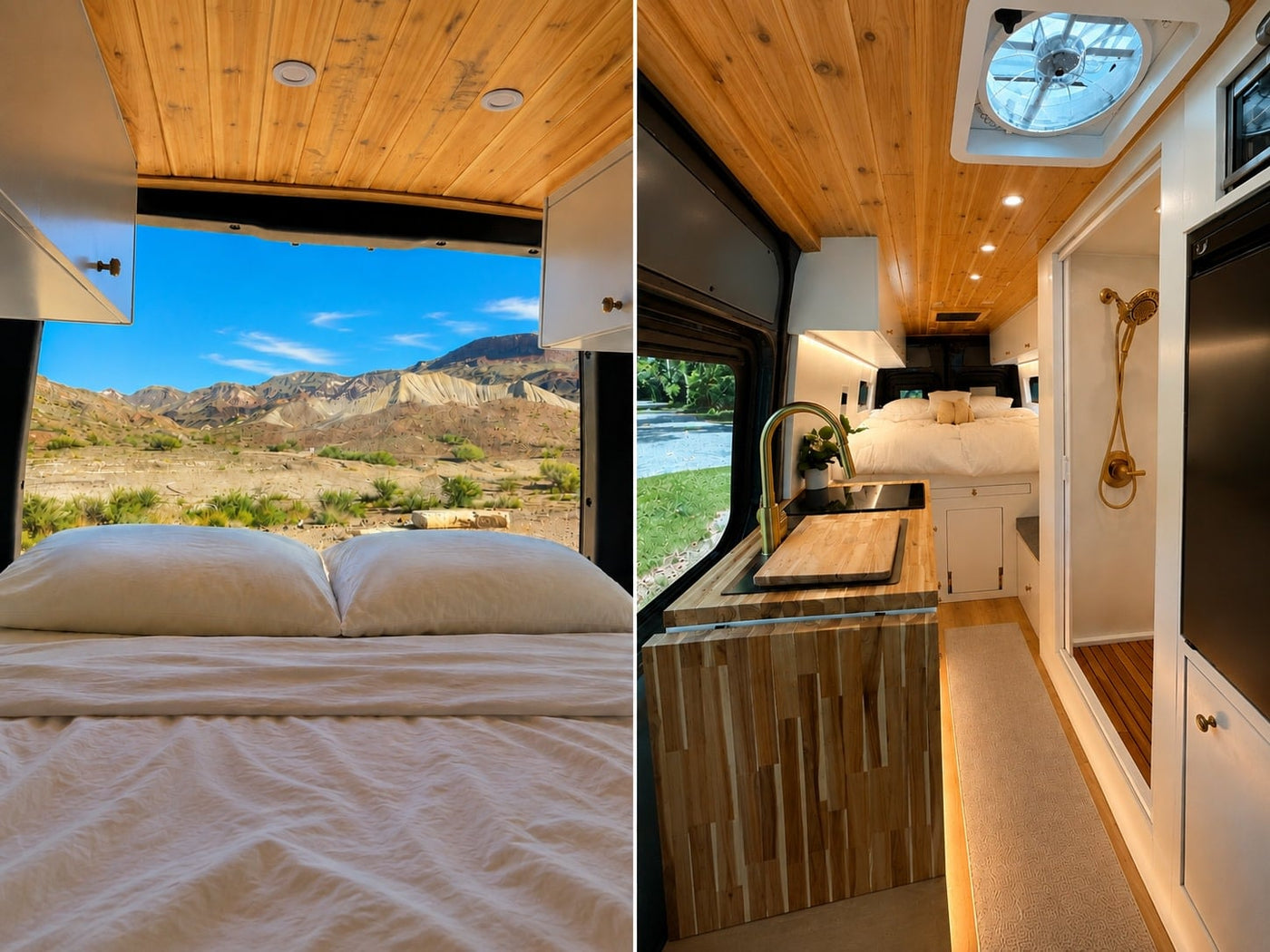 parked on a road by rugged mountains.|This dark gray Ventur camper van — photo 3