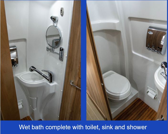 showing the sink/shower faucet