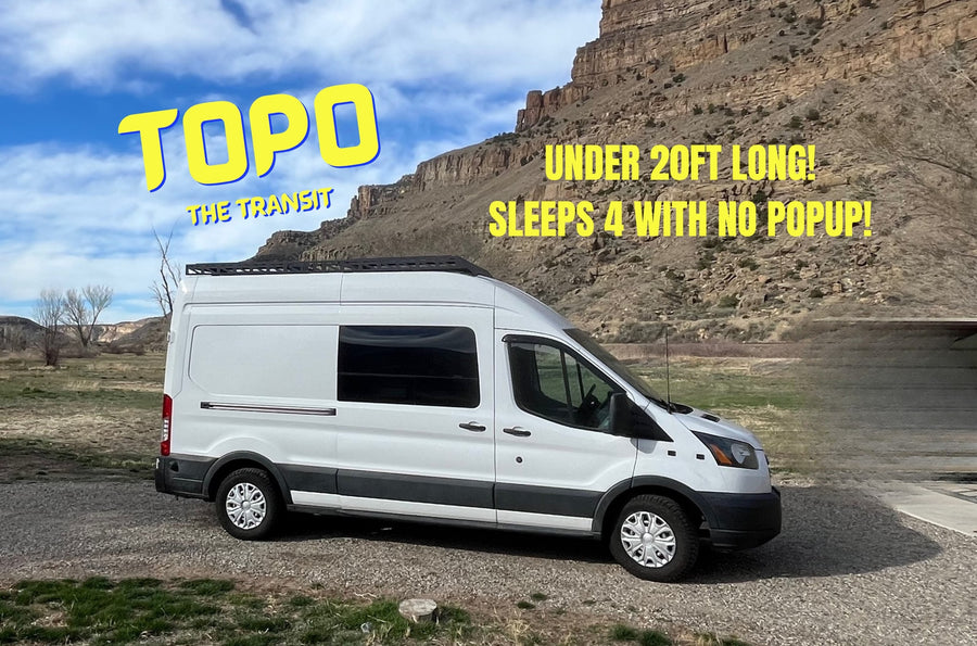 Topo the Transit: Compact RV rental van. Sleeps 4 under 20ft with no popup
