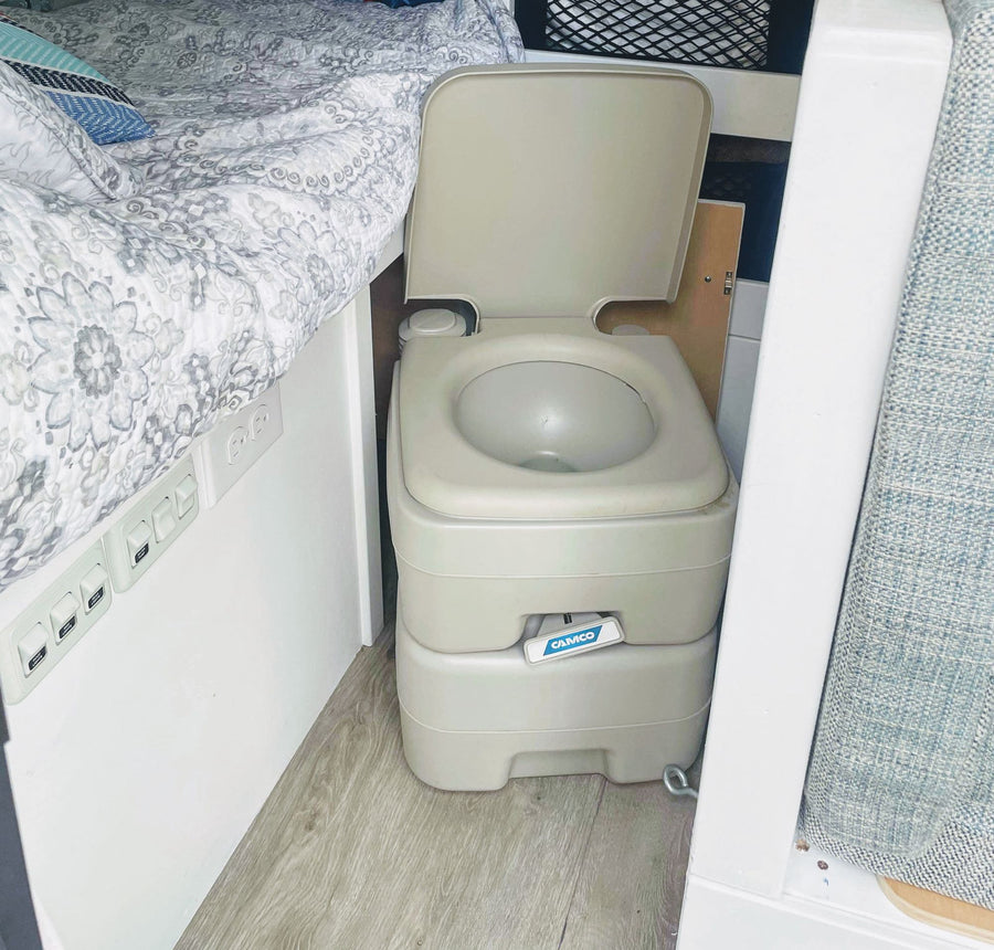 and a roof awning.|Explore! This white Ford Transit rv rental