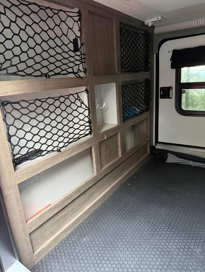 perfect for an RV rental wilderness adventure.|White & black No Bo teardrop RV rental