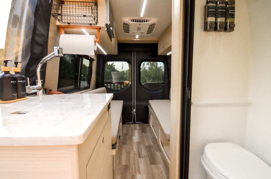 cushioned bench seats with seatbelts