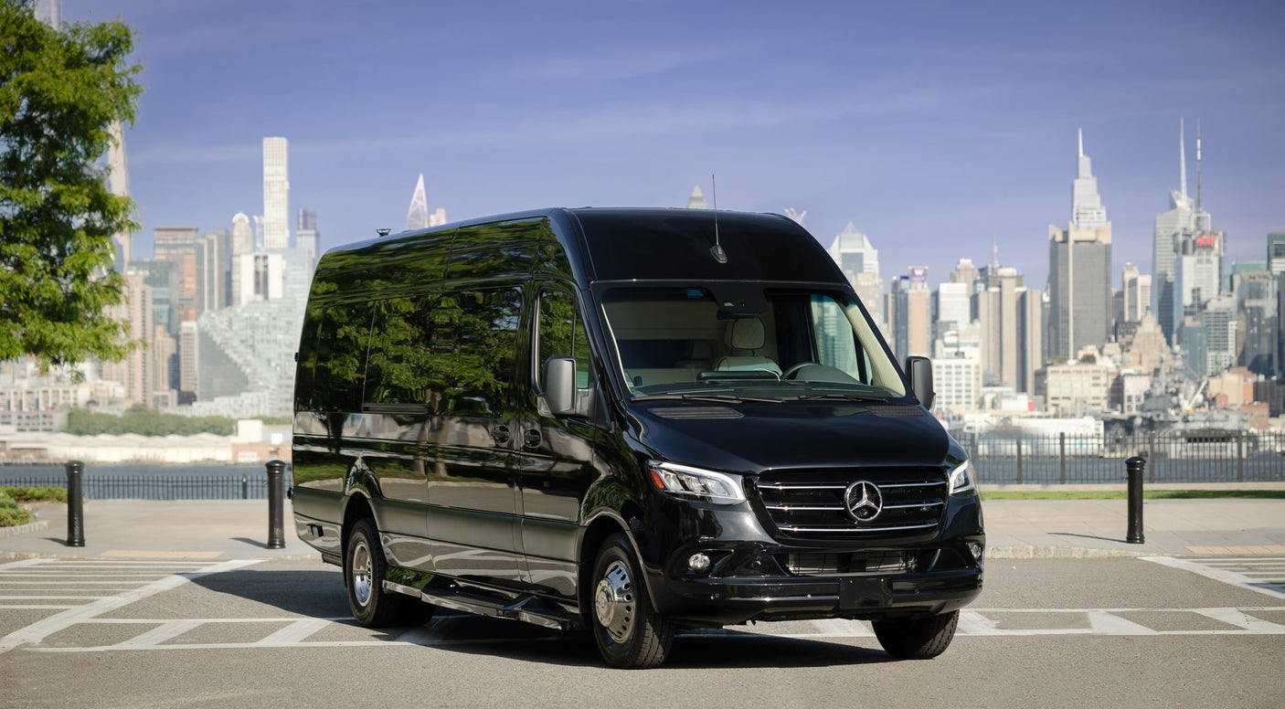 Black Mercedes-Benz Sprinter van for luxury travel or RV rental