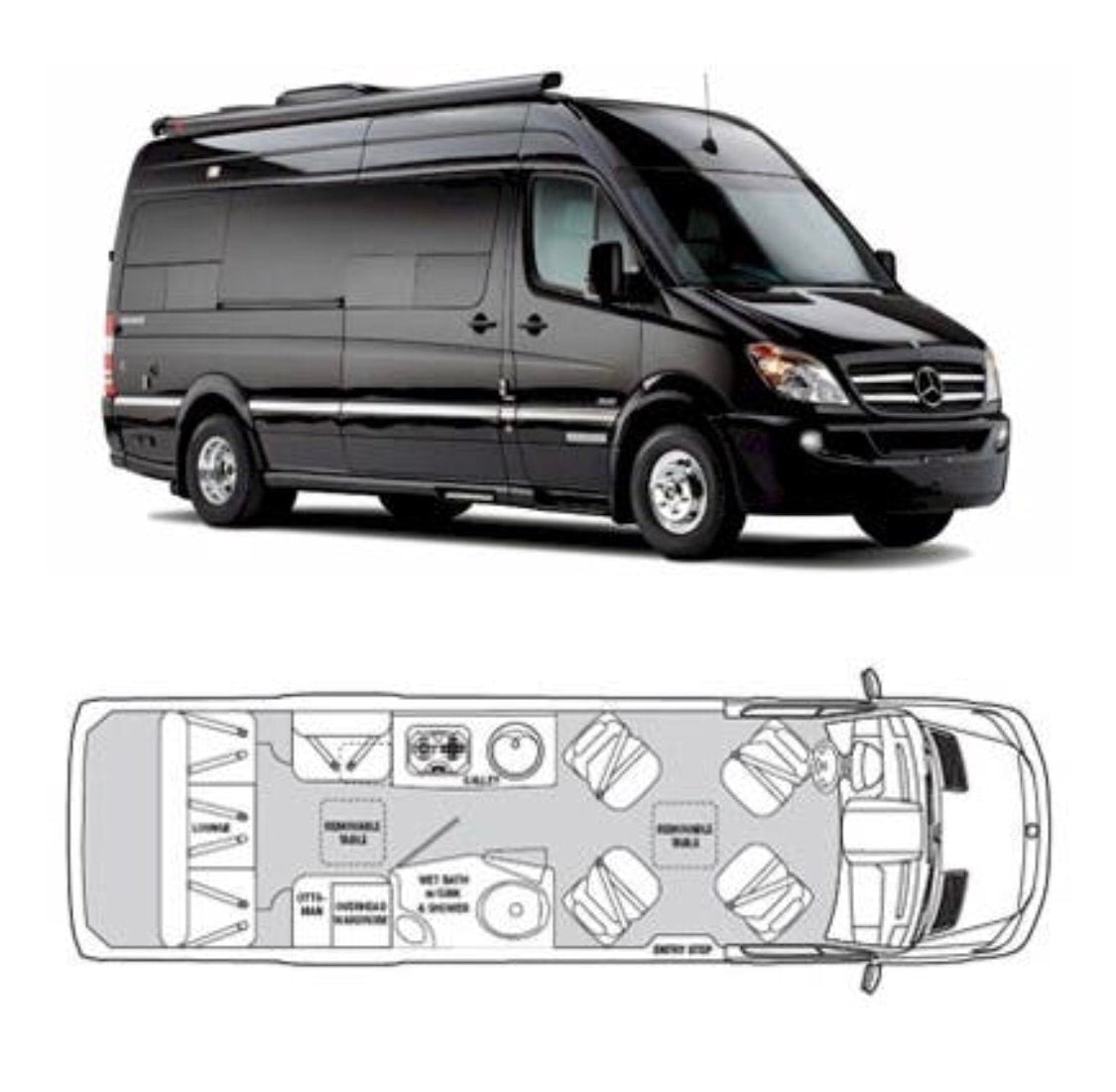 and a dining area. Perfect for an rv rental.|Spacious camper van interior