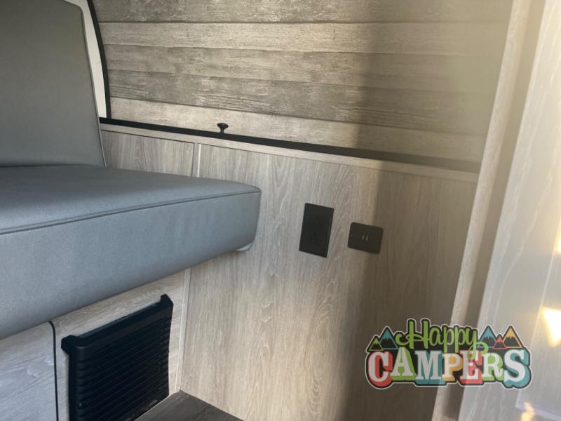 ideal for your next RV rental.|A sleek white Intrepid travel trailer with blue accents and a roof rack